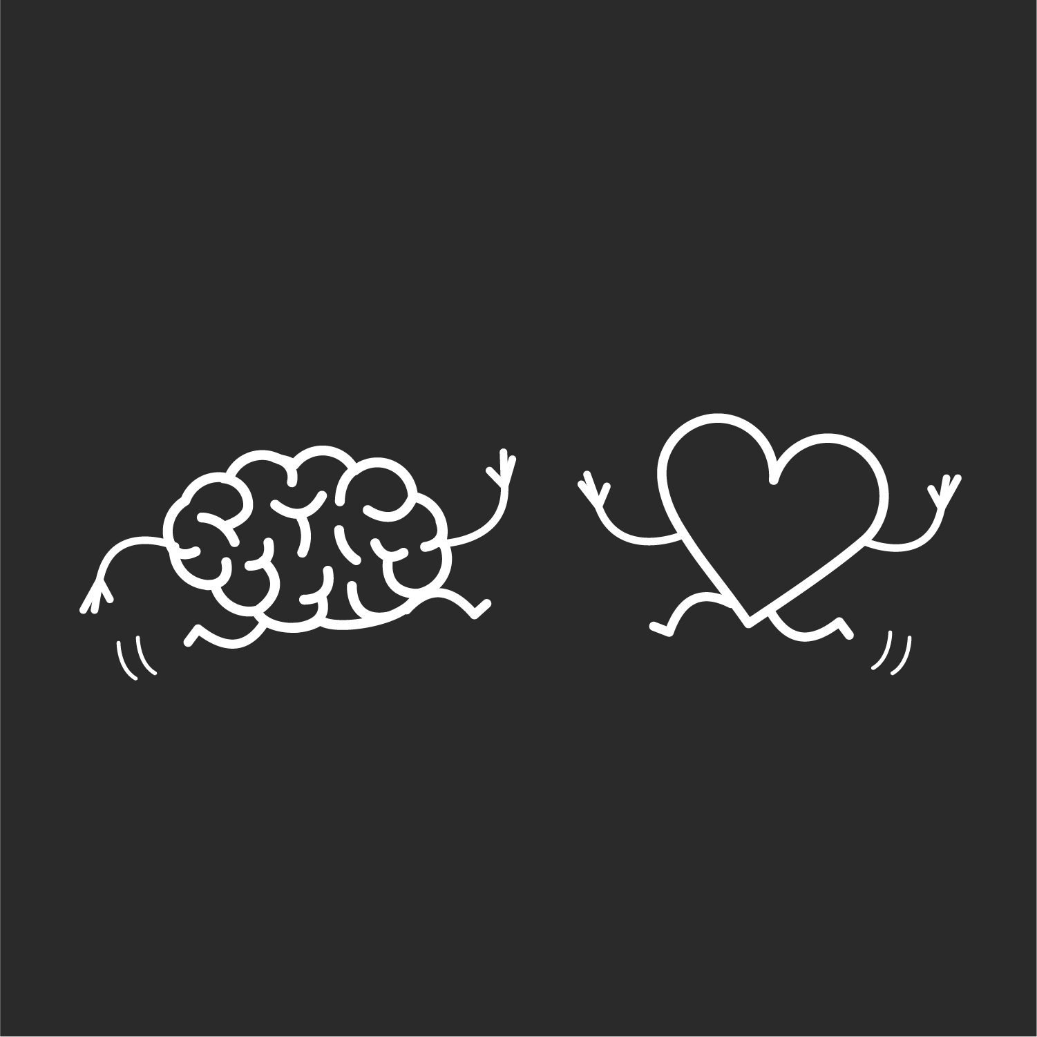 Grafik eines Gehirns und eines Herzens, die freudig aufeinander zulaufen